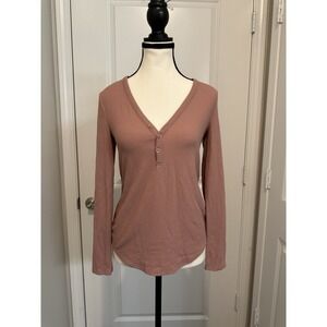 Athleta Wind Down Sleep Top XS Mauve Waffle Knit Henley Long Sleeve Lounge Cozy‎